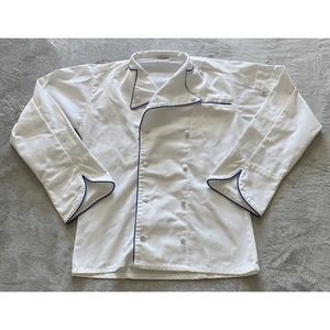 White Uncommon Threads Chef Coat Adult XS White Blue Trim Workwear Uniform